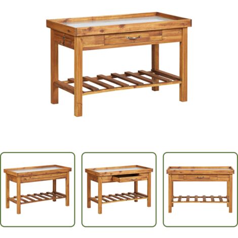 Banco da lavoro - Banco da Lavoro per Giardino Piano in Zinco e Massello d'Acacia