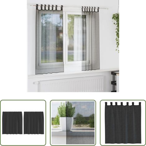 Tende semitrasparenti -  Tende in Voile con Linguetta 2 pz Nero