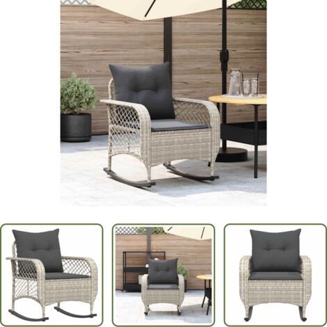 Seduta da esterno - Sedia a Dondolo Giardino con Cuscini Polyrattan Grigio Chiaro