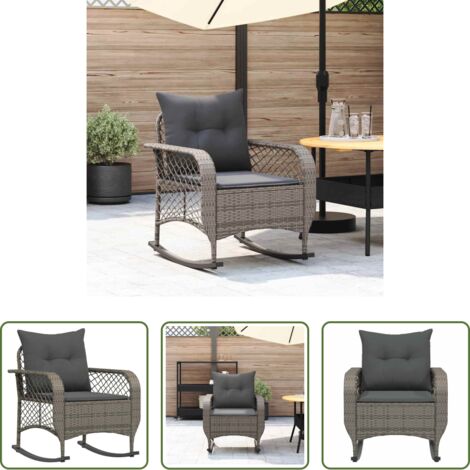 Seduta da esterno - Sedia a Dondolo da Giardino con Cuscini in Polyrattan Grigio