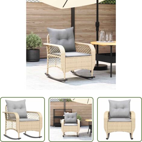 Seduta da esterno - Sedia a Dondolo da Giardino con Cuscini in Polyrattan Beige