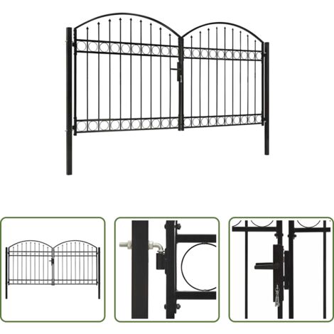 vidaXL Cancello da giardino -  Cancello per recinzione Assen a doppia anta con parte superiore ad arco in acciaio 300x150 cm