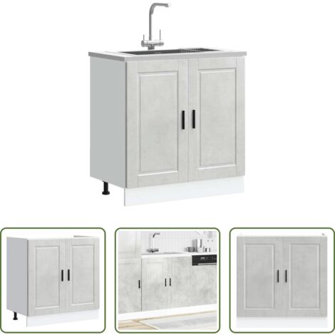 Armadio da cucina -  Mobile base lavello Porto Grigio Cemento 80x46x81,5 cm