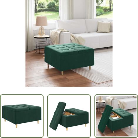 Design elegante -  Pouf contenitore Verde Scuro 80 x 80 x 45 cm Velluto