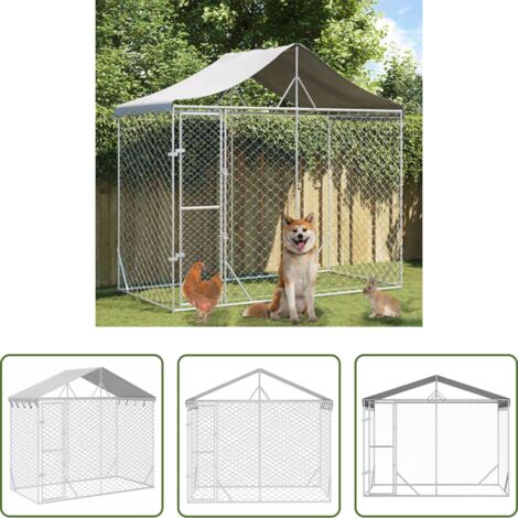 vidaXL Cuccia per animali domestici -  Cuccia Cani da Esterno Tetto Argento 3x1,5x2,5m Acciaio Zincato