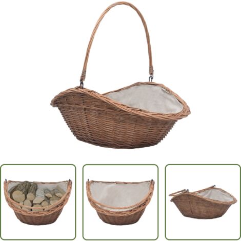 vidaXL Cesta per caminetto -  Cesta Legna da Ardere con Manico 60x44x55 cm Naturale in Salice