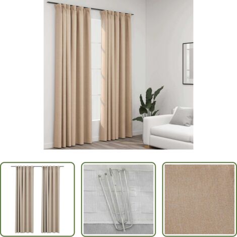 vidaXL Tende per soggiorno - Tende Oscuranti con Ganci Effetto Lino 2 pz Beige 140x245 cm