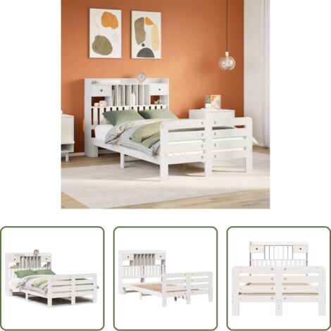 vidaXL Letto con base a doghe -  Letto Libreria senza Materasso Bianco 135x190 cm Legno di Pino