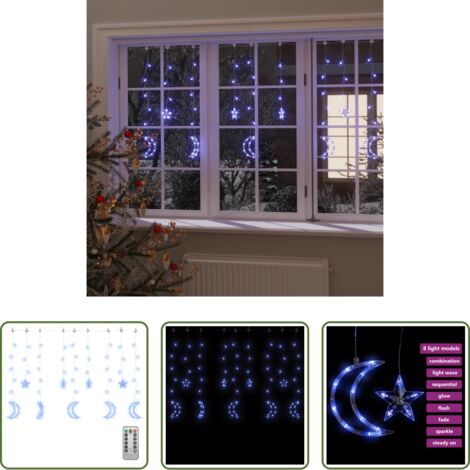 vidaXL Luci per tende -  Luci Fatate Stella e Luna con Telecomando 345 LED Blu