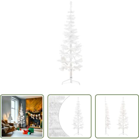 vidaXL Albero di Natale a metà -  Albero Natale Artificiale Sottile a Metà Supporto Bianco 180 cm