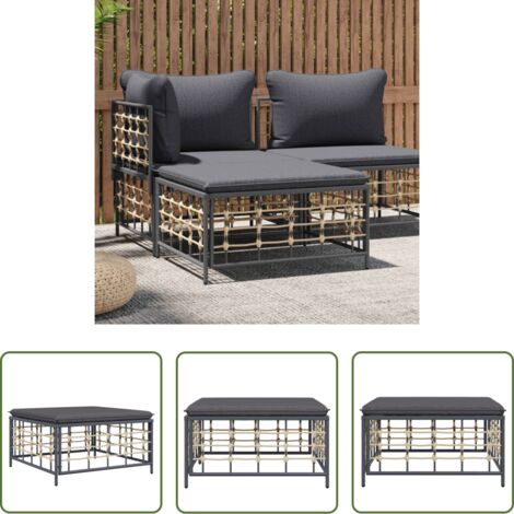 vidaXL Poggiapiedi in rattan -  Poggiapiedi da Giardino con Cuscino in Polyrattan Grigio Scuro