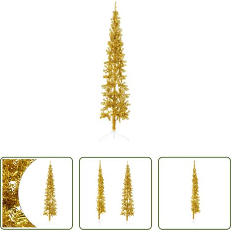 vidaXL Albero di Natale a Metà -  Albero Natale Artificiale Sottile a Metà con Supporto Oro 240cm
