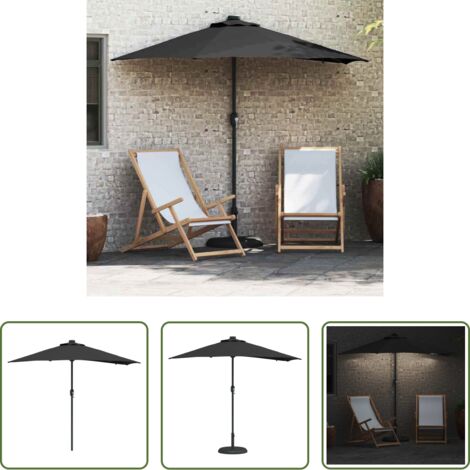 vidaXL Ombrellone con luci LED - Ombrello da giardino Nero 294 x 150 x 223 cm