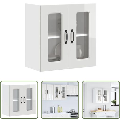 vidaXL Armadietto a parete - Pensile da Cucina con Porta in Vetro Kalmar Bianco Lucido
