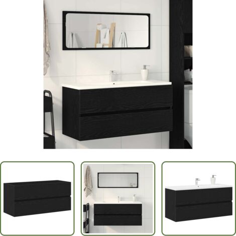 vidaXL Armadio da bagno -  Mobile Lavabo Rovere Nero 100x38,5x45 cm Legno Multistrato