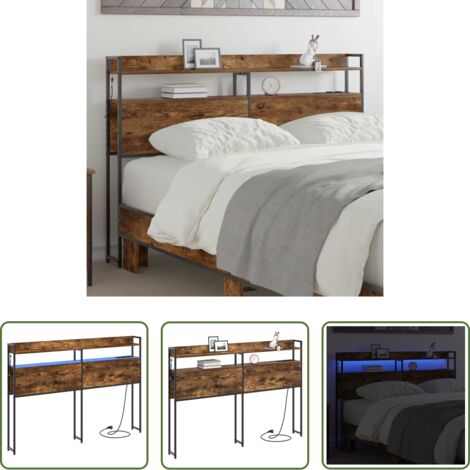 vidaXL Testata con luci LED -  Testata contenitore Rovere fumo 135 cm Legno multistrato