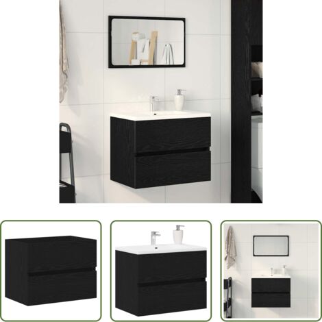 vidaXL Armadio da bagno -  Mobile Lavabo Rovere Nero 60x38,5x45 cm in Legno Multistrato