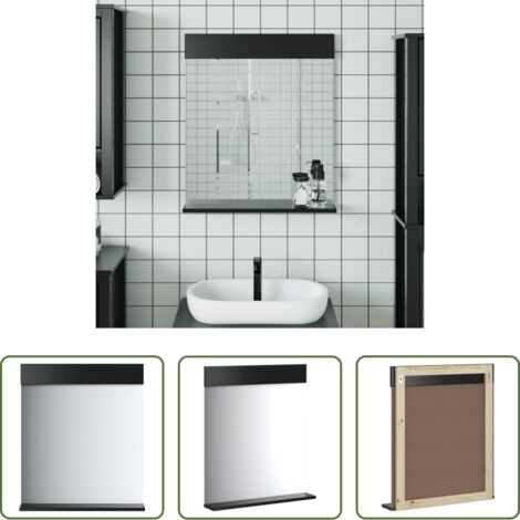 vidaXL Specchio da bagno in legno - Specchio Bagno e Ripiano BERG Nero 60x12x70 cm Legno Massello