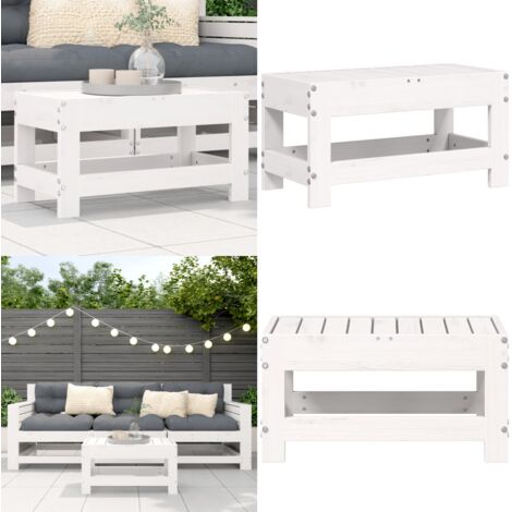 Poggiapiedi da Giardino Bianco 62x30x32 cm Legno Massello Pino - Seduta da esterno - Tavolino da giardino
