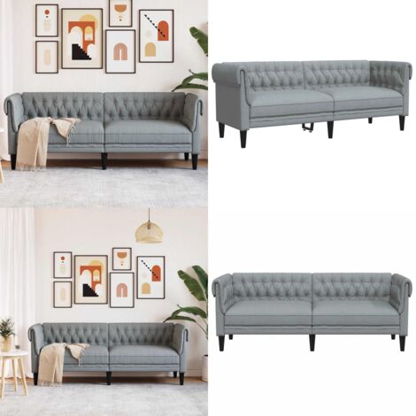 Divano Chesterfield a 3 Posti Grigio Chiaro in Tessuto - Divano a 3 posti - Divano in tessuto