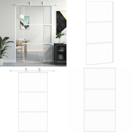 Porta Scorrevole Bianca 102,5x205cm Vetro Temperato e Alluminio - Vetro temperato - Alluminio