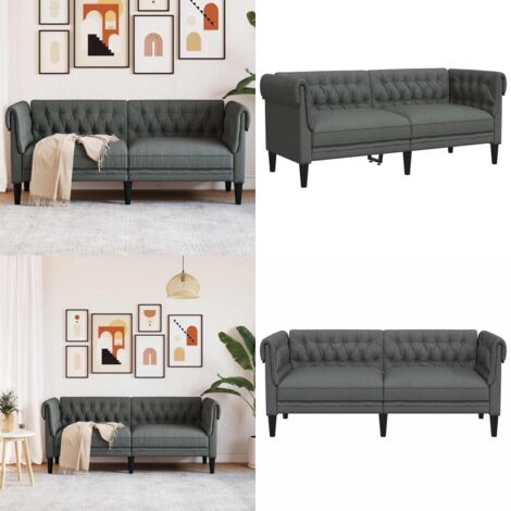 Divano Chesterfield a 2 Posti Grigio Scuro in Tessuto - Divano a 2 posti - Divano grigio scuro
