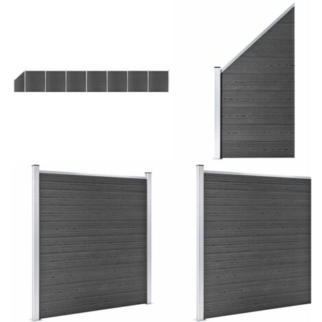 Set Pannelli di Recinzione in WPC 1311x(105-186) cm Nero - Pannelli di recinzione - Recinzione in WPC
