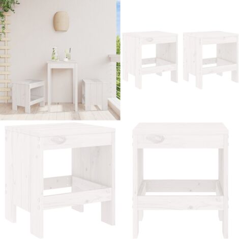 Sgabelli da Giardino 2pz Bianchi 40x36x45cm Legno Massello Pino - Sgabelli in legno - Sgabelli da patio