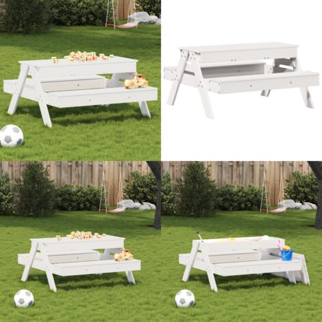 Tavolo Picnic con Sabbiera Bambini Bianco Legno Massello Pino - Tavolo da giardino bambini - Tavolo con sabbiera