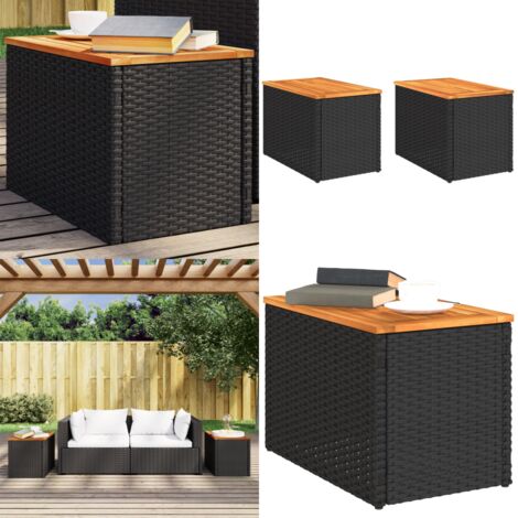 Tavolini Giardino 2pz Neri 55x34x37cm Polyrattan Legno Massello - Tavoli da giardino - Tavoli esterni