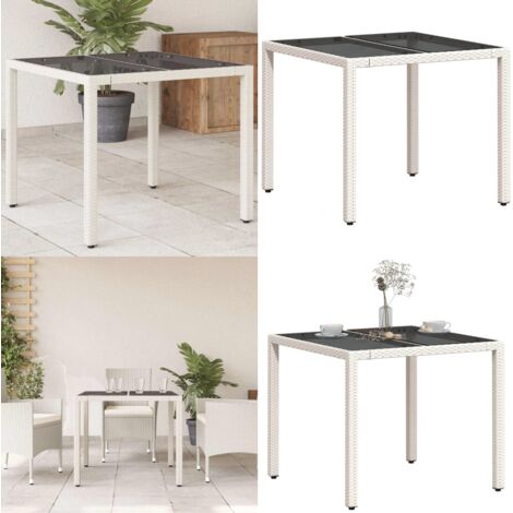 Tavolo Giardino con Piano Vetro Bianco 90x90x75 cm Polyrattan - Tavolo in vetro - Rattan PE