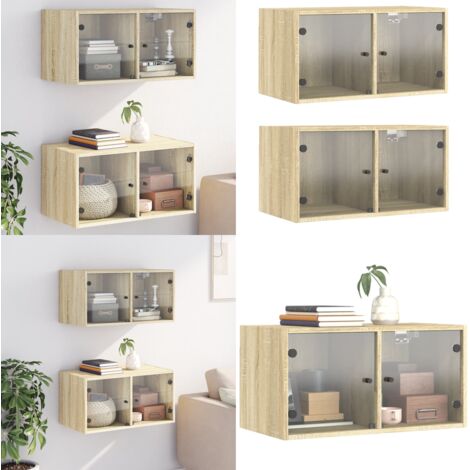 Mobili a Muro con Ante in Vetro 2pz Rovere Sonoma 68,5x37x35 cm - Mobili a muro - Armadi pensili