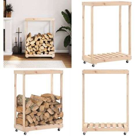 Portalegna con Ruote 76,5x40x108 cm Legno Massello di Pino - Legna da ardere - Stoccaggio legna