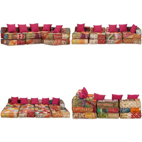 Pouf Modulare a 4 Posti in Tessuto Patchwork - Divano letto - Sedile in tessuto
