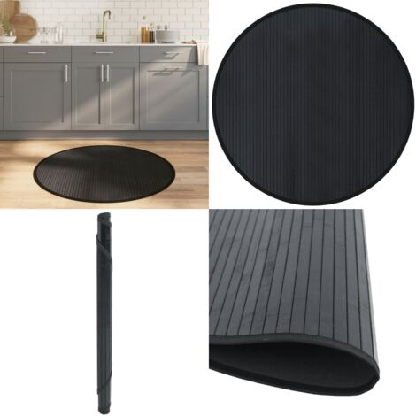 Tappeto Rotondo Nero 100 cm in Bambù - Tappeto nero - Tappeto rotondo