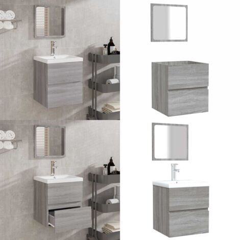 Mobile da Bagno con Specchio Grigio Sonoma in Legno Multistrato - Specchio da bagno - Armadio da bagno