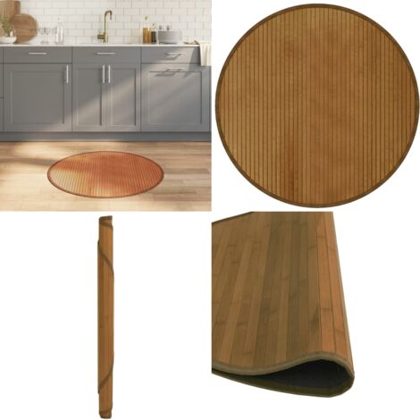 Tappeto Rotondo Marrone 80 cm in Bambù - Tappeto marrone - Tappeto rotondo