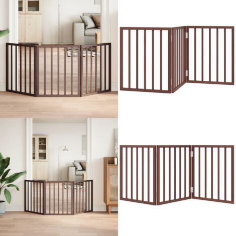 Cancello Cani Pieghevole 3 Pannelli Marrone 150cm Legno Pioppo - Cancello per cani marrone - Cancello per cani in legno