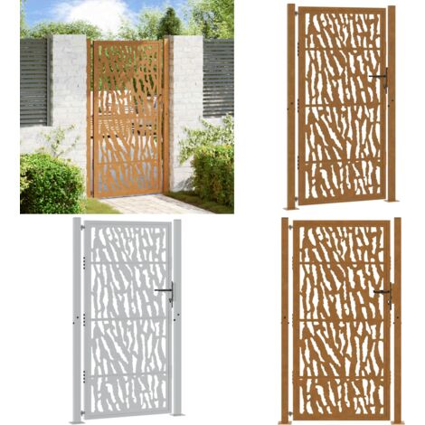 Cancello da giardino 100x175 cm in acciaio corten con design a traccia - Acciaio corten - Cancello in acciaio