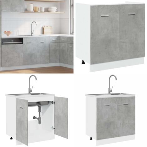 Armadio per Lavabo “Lyon” Grigio Cemento 80x46x81,5 cm in - Armadio per lavabo - Armadio grigio cemento