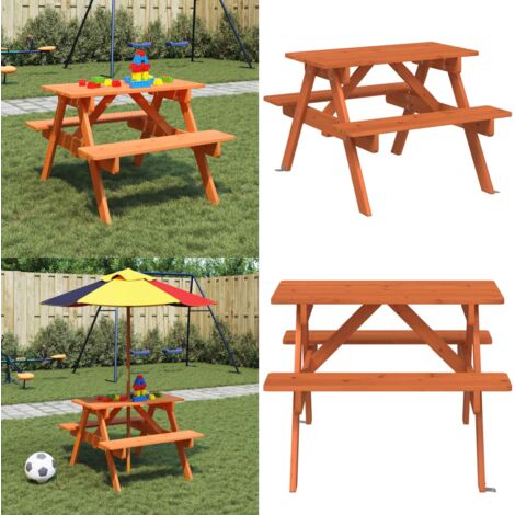 Tavolo da Picnic per 4 Bambini con Foro Ombrellone Legno Abete - Tavolo da picnic esterno - Tavolo da picnic con panca