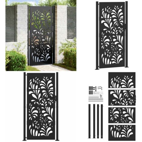 Cancello da giardino nero 100x200 cm in acciaio design ondulato - Cancello in acciaio - Cancello nero