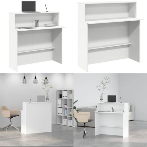 Scrivania per Reception Bianca 100x50x103,5 cm in Legno Massello - Scrivania in legno - Scrivania da ufficio