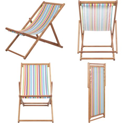 Sdraio da Spiaggia Pieghevole Telaio Legno Tessuto Multicolore - Sdraio da giardino - Sdraio pieghevole