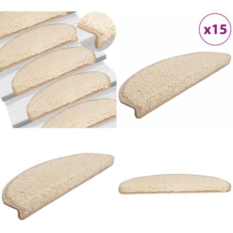 Tappetini per scale 15 pz 65x21x4 cm Crema Semicircolari Grandi - Tappetini antiscivolo - Tappetini per scale crema