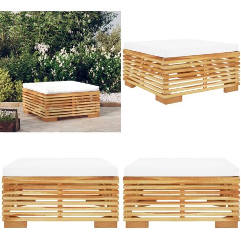 Poggiapiedi da Giardino con Cuscino Crema Legno Massello Teak - Poggiapiedi in legno - Cuscino da seduta