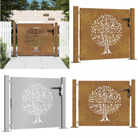 Cancello da giardino 100x75 cm in acciaio Corten con design ad albero - Acciaio corten - Cancello in acciaio