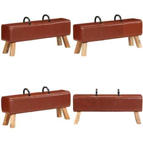 Panca per Esercizi Marrone 110 cm in Vera Pelle - Pelle di capra - Legno di acacia