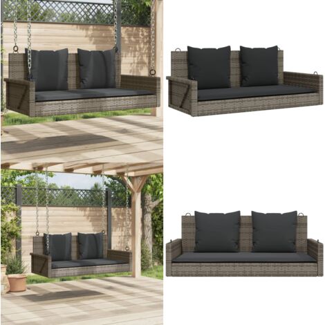 Panchina Dondolo con Cuscini Grigia 119x56x48 cm in Polyrattan - Seduta a dondolo - Panchina da giardino