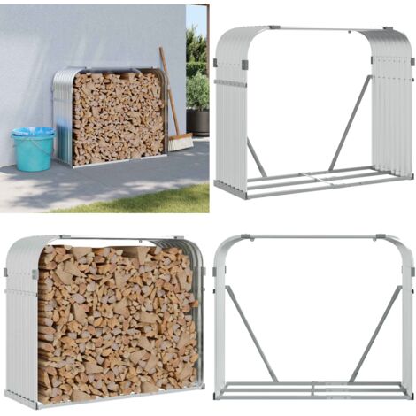 Portaceppi Argento 120x45x100 cm in Acciaio Zincato - Legna da ardere - Camino